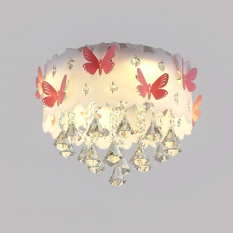 Plafonnier en forme de larme pour chambre à coucher, plafonnier simple en cristal transparent rose à 4/6 lumières avec motif papillon