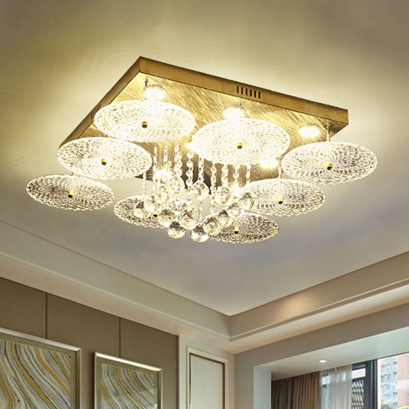 Gold LED Flush Light Fixture Modern Style Crystal Ball Ribbed Round Ceiling Lamp for Bedroom