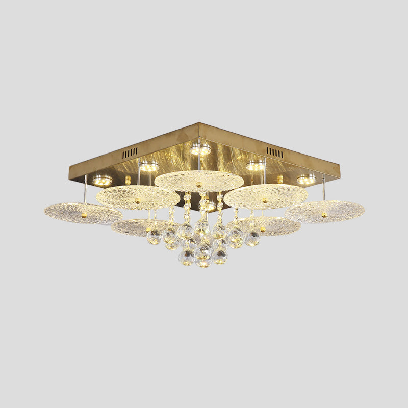 Plafonnier LED doré en forme de boule de cristal de Style moderne, plafonnier rond nervuré pour chambre à coucher