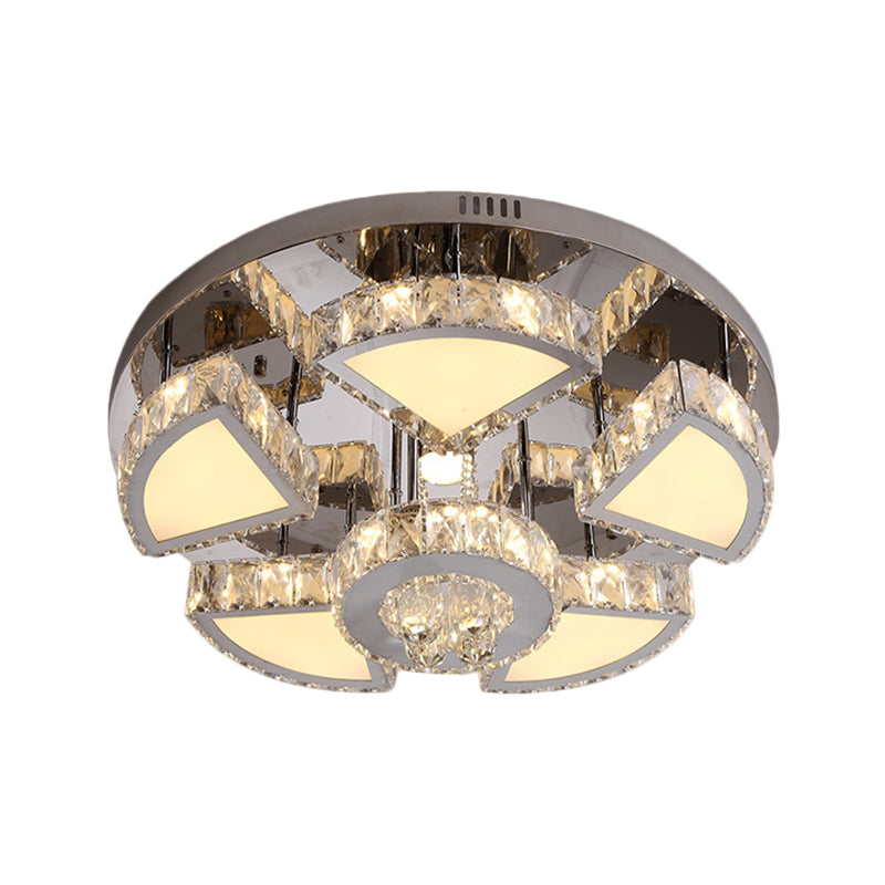 LED Flush Mount Spotlight Modernism Bedroom Ceiling Light with Waterfall Faceted Crystal Shade in Chrome, 24"/31.5" W