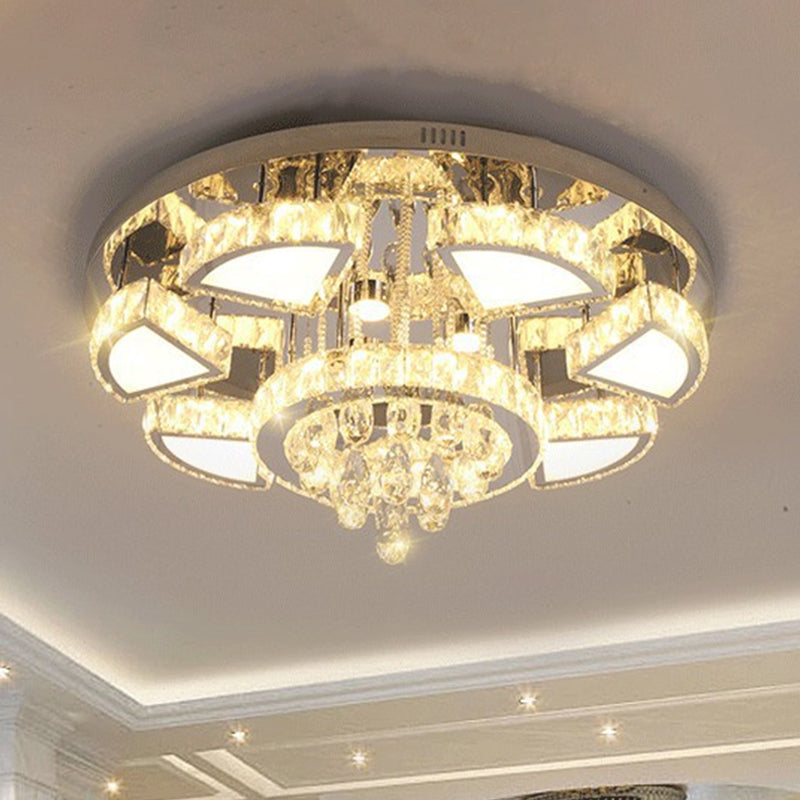 LED Flush Mount Spotlight Modernism Bedroom Ceiling Light with Waterfall Faceted Crystal Shade in Chrome, 24"/31.5" W