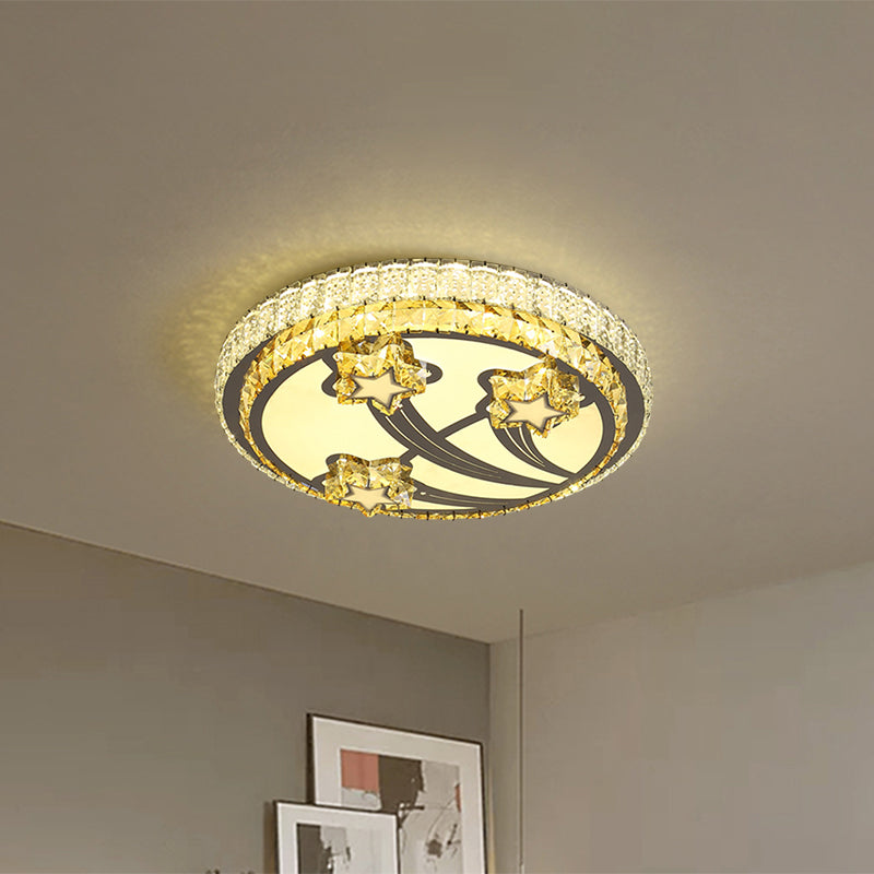 White LED Flush Ceiling Light Simple Style Faceted Crystal Star Lighting Fixture with 2-Tier Round Design