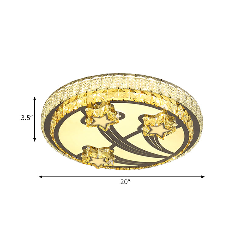 White LED Flush Ceiling Light Simple Style Faceted Crystal Star Lighting Fixture with 2-Tier Round Design