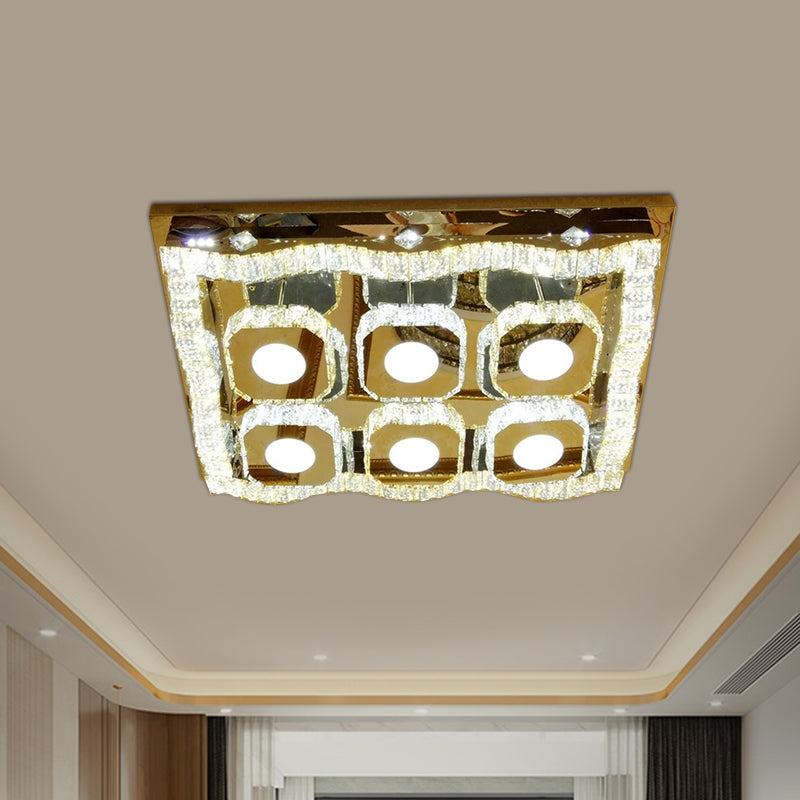 Clear Crystal Chrome Flush Light Fixture Wave Rectangle LED Modern Style Ceiling Lamp