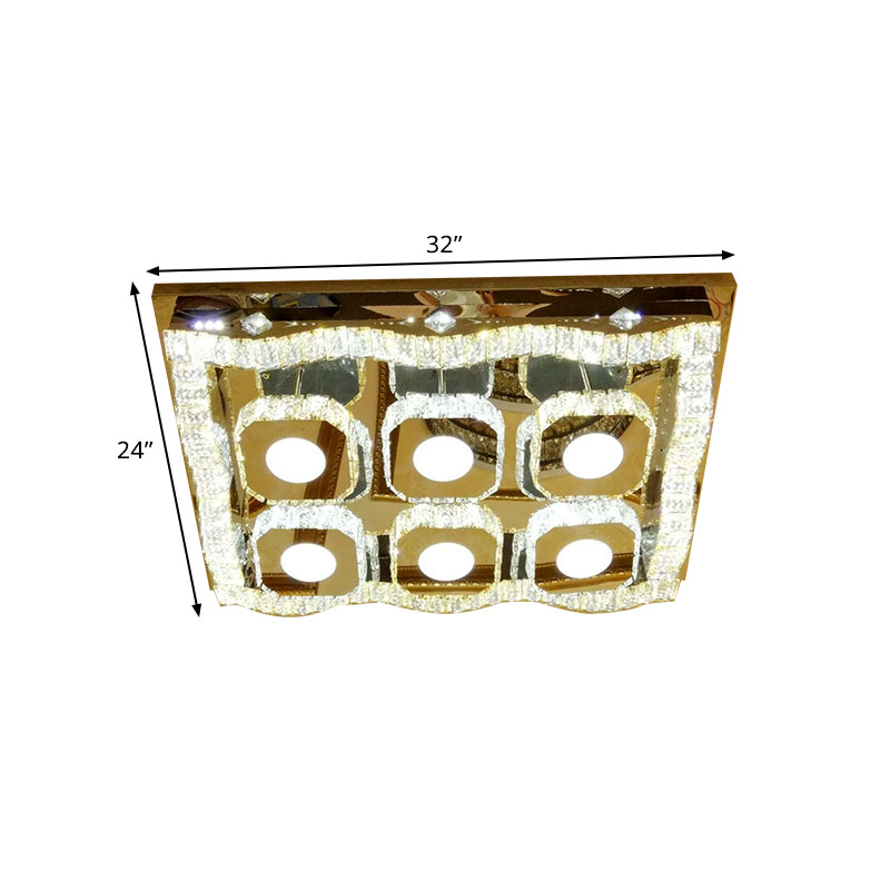 Clear Crystal Chrome Flush Light Fixture Wave Rectangle LED Modern Style Ceiling Lamp