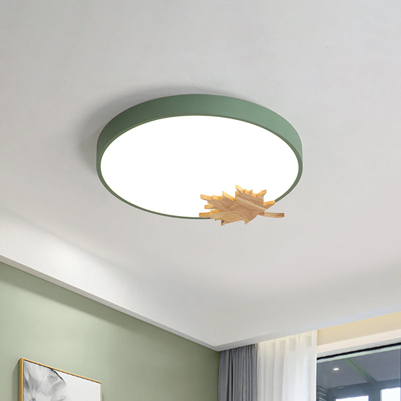 Lampada da incasso moderna a LED in acrilico grigio/bianco/verde con montaggio a soffitto a tamburo per camera da letto con foglia d'acero