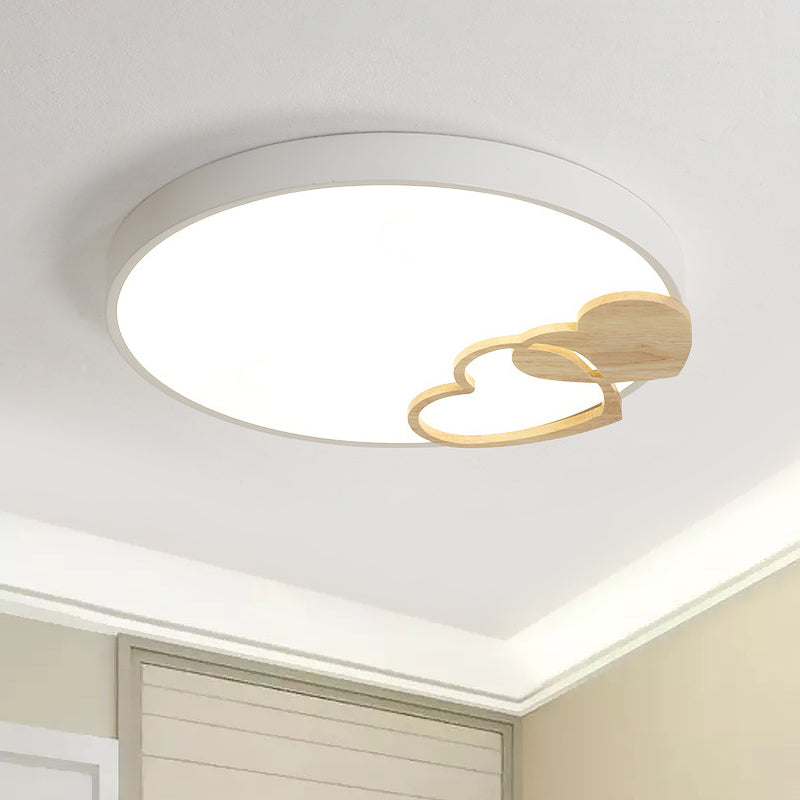 Acrilico Drum Flush Mount Lighting Nordic Led Grigio / Bianco / Verde Close to Ceiling Light con Heart Decoration