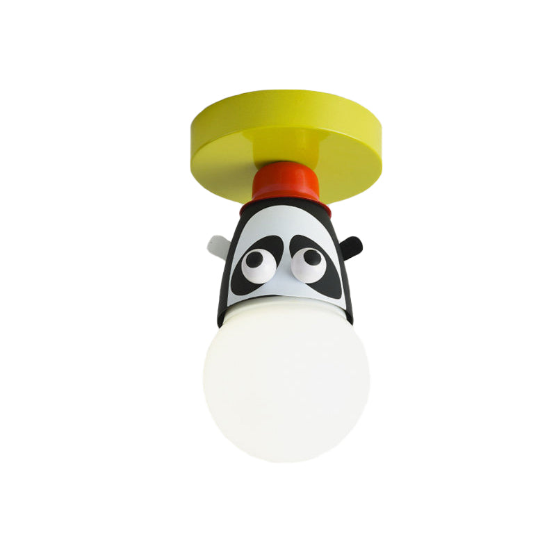 Single Bulb Bedroom Semi-Flush Mount Lighting Kids Yellow Ceiling Lamp with Giraffe / Monkey / Tiger Metal Shade