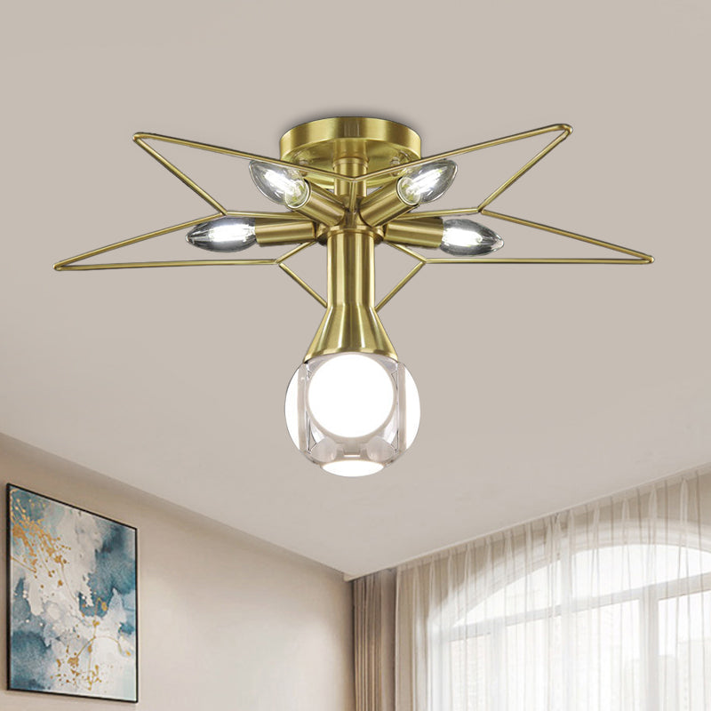 Modern 6 Bulbs Semi-Flush Mount Lighting with Metal Shade White/Red Star Ceiling Lamp for Bedroom