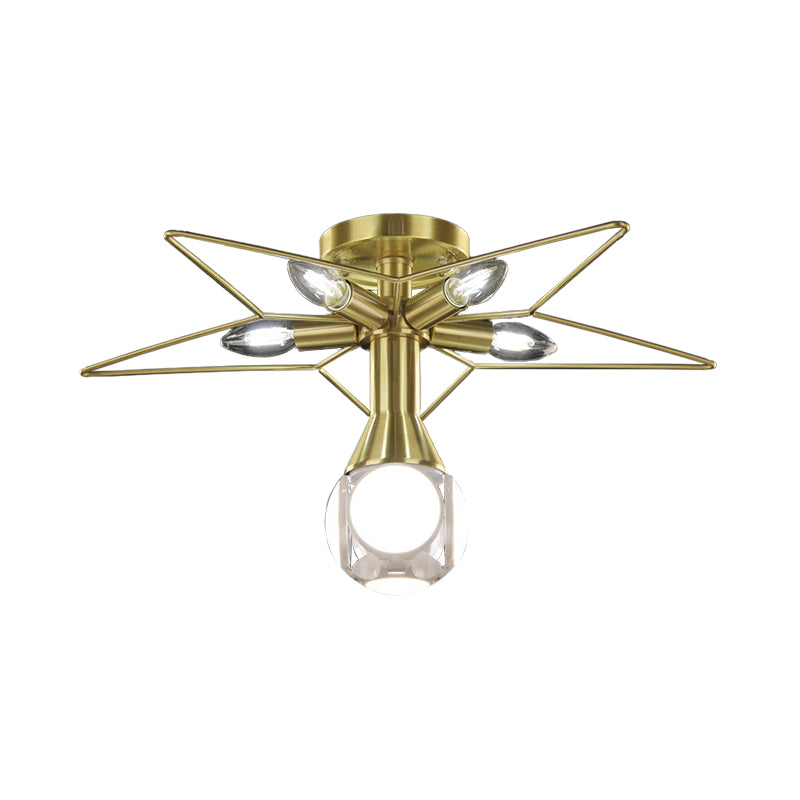 Modern 6 Bulbs Semi-Flush Mount Lighting with Metal Shade White/Red Star Ceiling Lamp for Bedroom