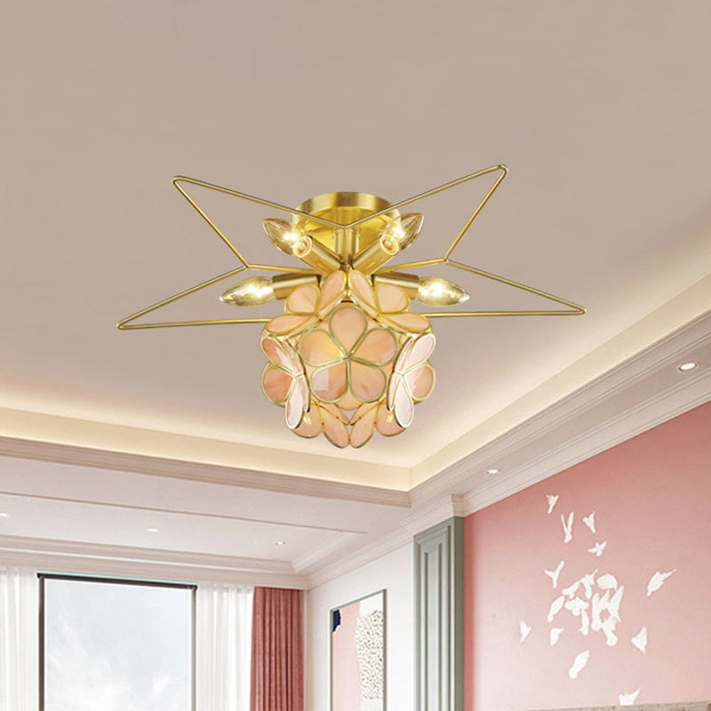 Star Metal Close to Ceiling Light Contemporary 1 Light Pink/White/Blue Semi-Flush Mount Lighting