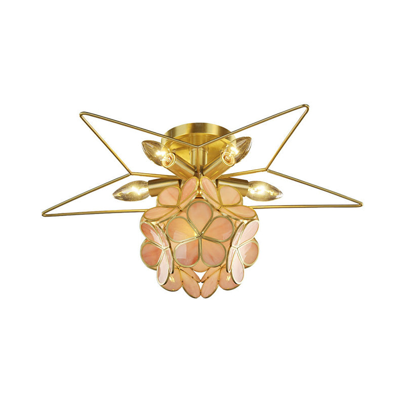 Star Metal Close to Ceiling Light Contemporary 1 Light Pink/White/Blue Semi-Flush Mount Lighting