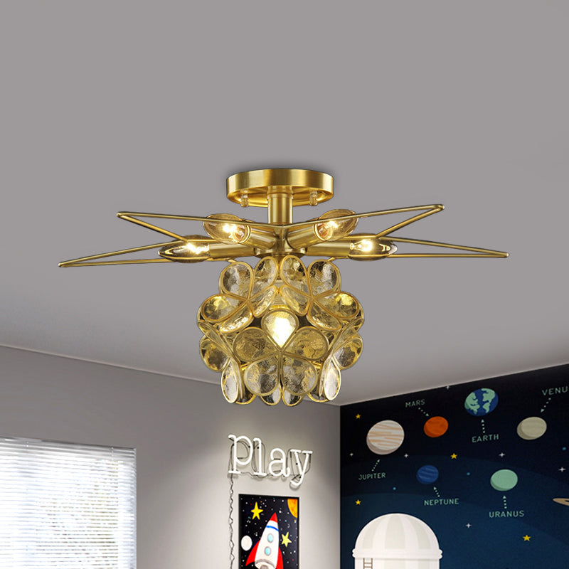 Star Metal Close to Ceiling Light Contemporary 1 Light Pink/White/Blue Semi-Flush Mount Lighting