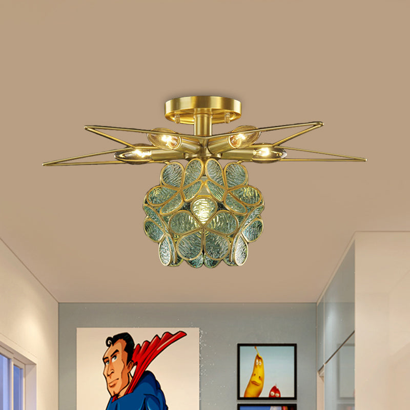 Star Metal Close to Ceiling Light Contemporary 1 Light Pink/White/Blue Semi-Flush Mount Lighting