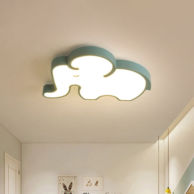 Led Bedroom Close to Ceiling Lamp Nordic Blue/White Flush Fixture with Elephant Acrylic Shade