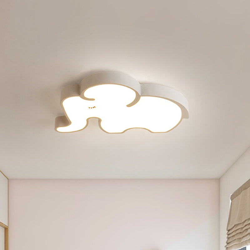 Led Bedroom Close to Ceiling Lamp Nordic Blue/White Flush Fixture with Elephant Acrylic Shade