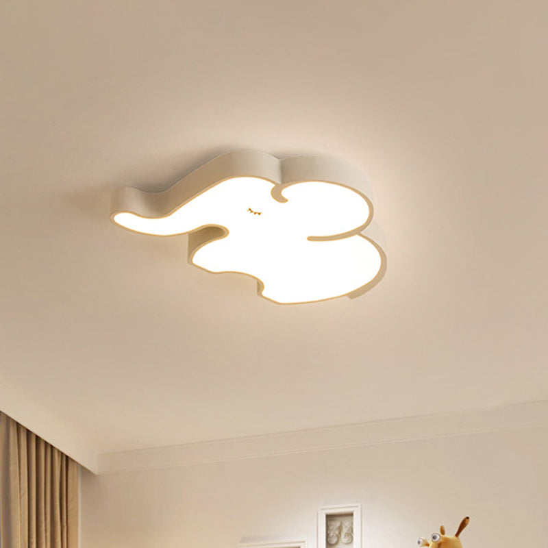 Led Bedroom Close to Ceiling Lamp Nordic Blue/White Flush Fixture with Elephant Acrylic Shade