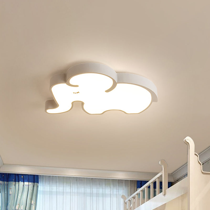Led Bedroom Close to Ceiling Lamp Nordic Blue/White Flush Fixture with Elephant Acrylic Shade