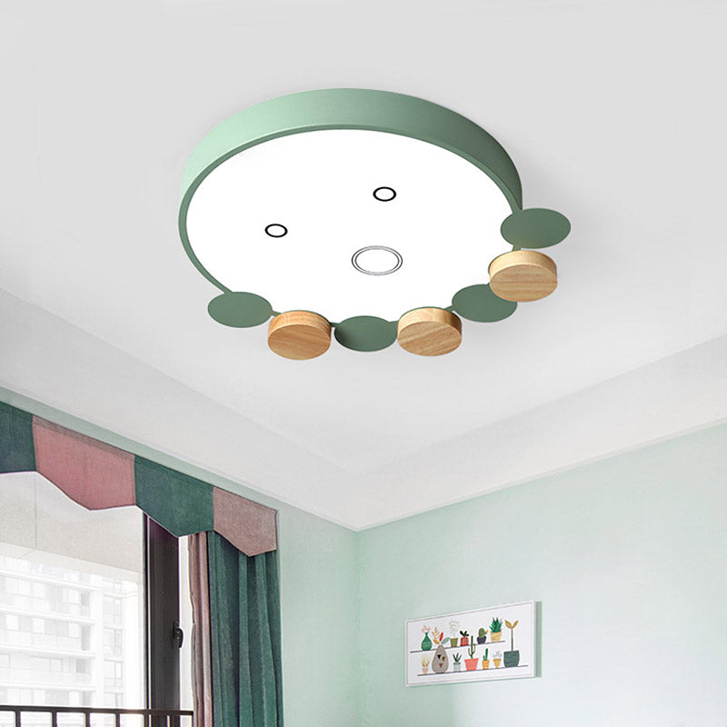 Round Kids Bedroom Flushmount Acrilico Led Moderno Soffitto Light Fixture in Grigio / Bianco / Verde con Octopus Shape