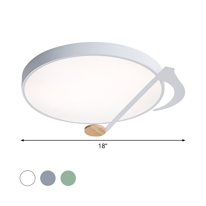 Modern Drum Close to Ceiling Lamp Acrylic Led Bedroom Flush Light Fixture in White/Gray/Green with Music Note Pattern