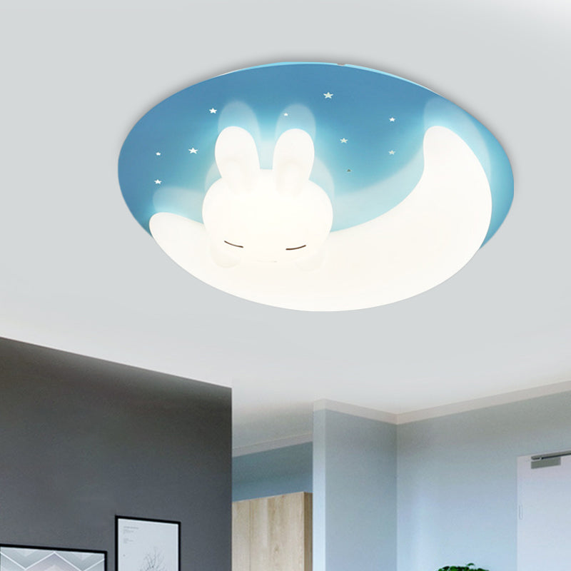 Cartoon LED Ceiling Flush Mount Pink/Blue Moon and Rabbit/Rabbit Flushmount Lighting with Acrylic Shade for Baby Room