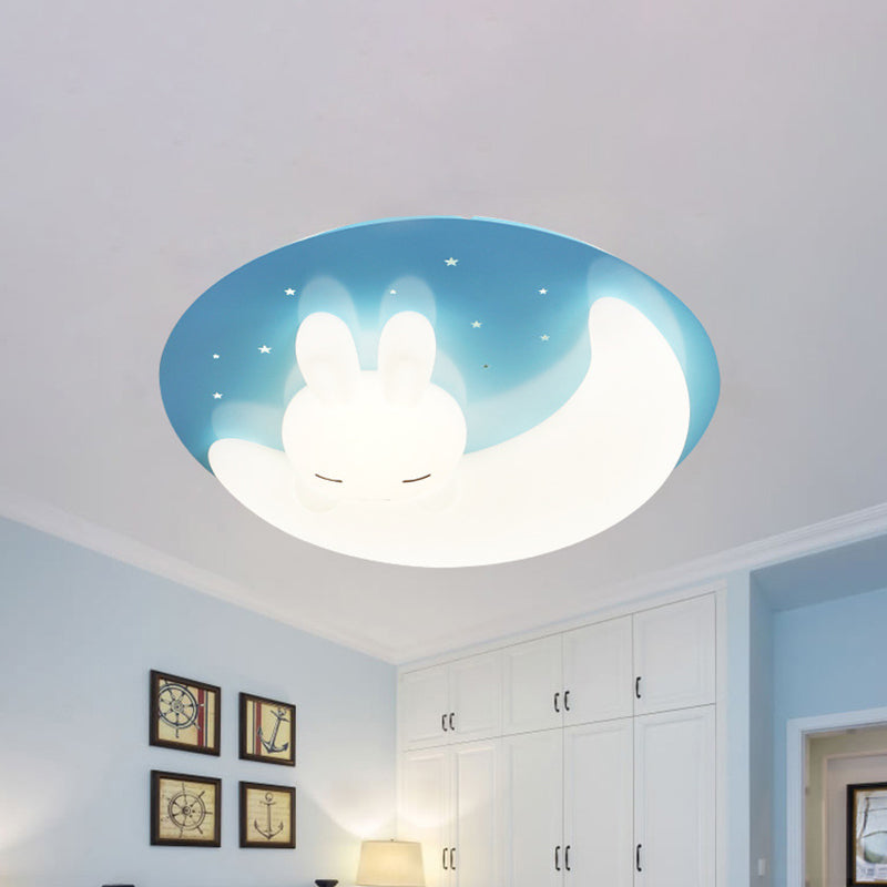 Cartoon LED Ceiling Flush Mount Pink/Blue Moon and Rabbit/Rabbit Flushmount Lighting with Acrylic Shade for Baby Room