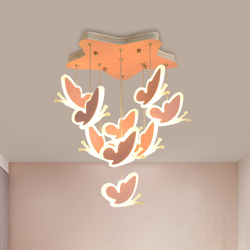 Lámpara de techo de clúster de mariposa voladora estilo acrílico rosa/azul semi flush monte lámpara de luz