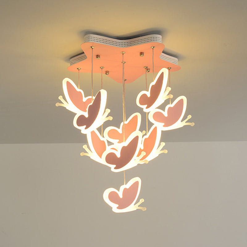 Lámpara de techo de clúster de mariposa voladora estilo acrílico rosa/azul semi flush monte lámpara de luz