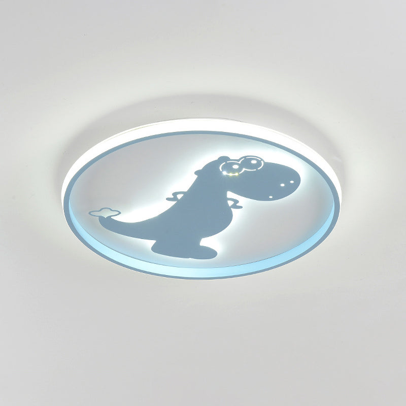 Cartoon LED Flush Mount Lighting Pink/Blue Dinosaur/Carousel Super Thin Ceiling Fixture with Acrylic Shade