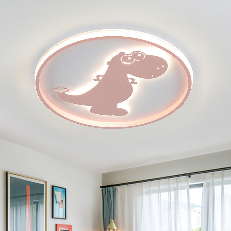 Cartoon LED Flush Mount Lighting Pink/Blue Dinosaur/Carousel Super Thin Ceiling Fixture with Acrylic Shade