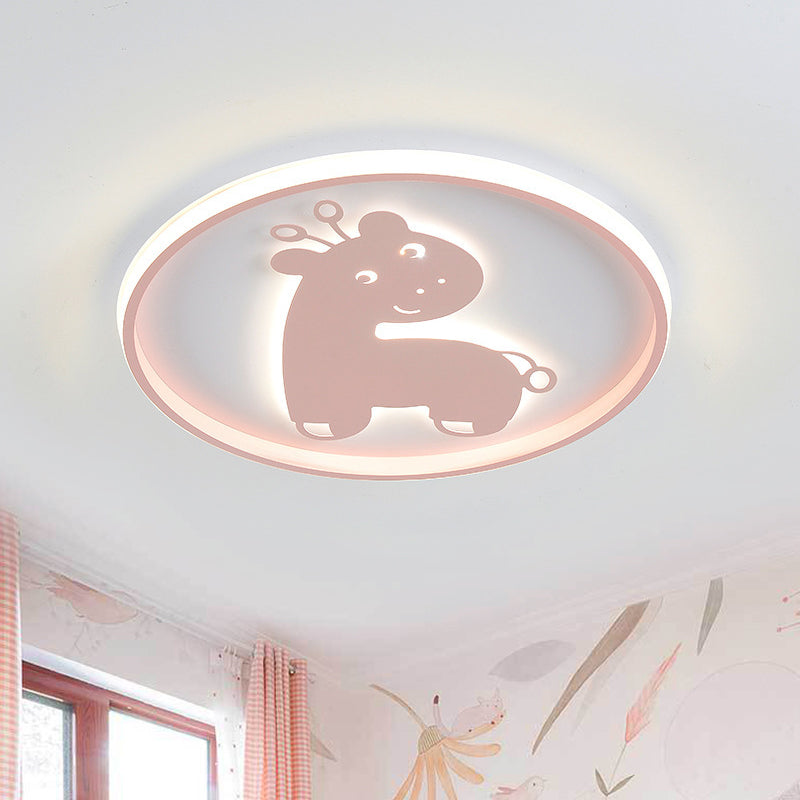 Acrylic Fish/Giraffe Ceiling Flush Light Cartoon Pink/Blue Integrated LED Flushmount Lamp for Nursery