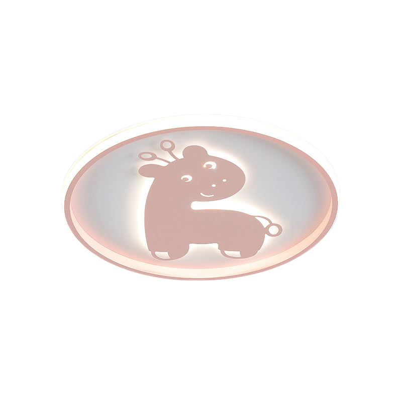 Acrylic Fish/Giraffe Ceiling Flush Light Cartoon Pink/Blue Integrated LED Flushmount Lamp for Nursery