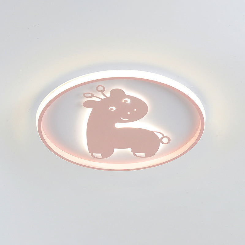 Acrylic Fish/Giraffe Ceiling Flush Light Cartoon Pink/Blue Integrated LED Flushmount Lamp for Nursery