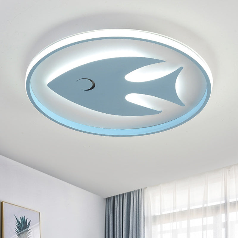 Acrylic Fish/Giraffe Ceiling Flush Light Cartoon Pink/Blue Integrated LED Flushmount Lamp for Nursery