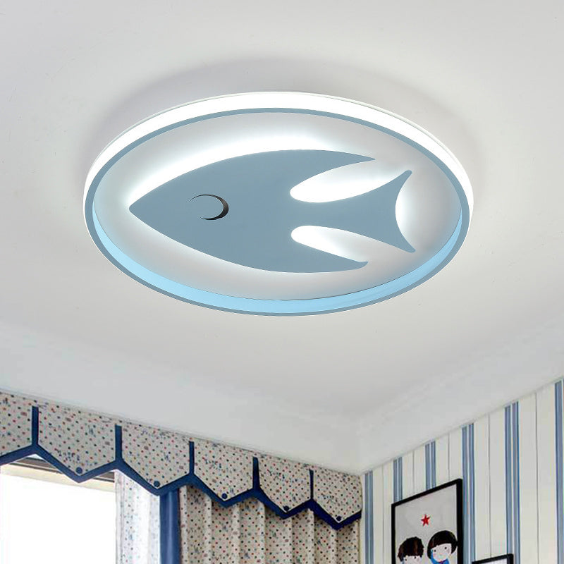 Acrylic Fish/Giraffe Ceiling Flush Light Cartoon Pink/Blue Integrated LED Flushmount Lamp for Nursery
