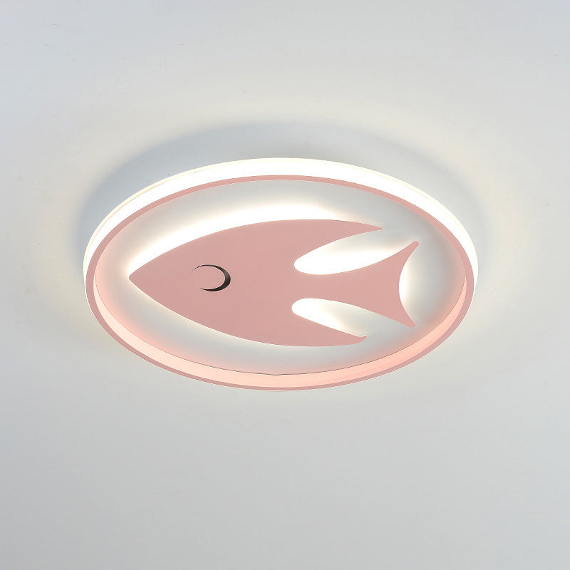 Acrylic Fish/Giraffe Ceiling Flush Light Cartoon Pink/Blue Integrated LED Flushmount Lamp for Nursery