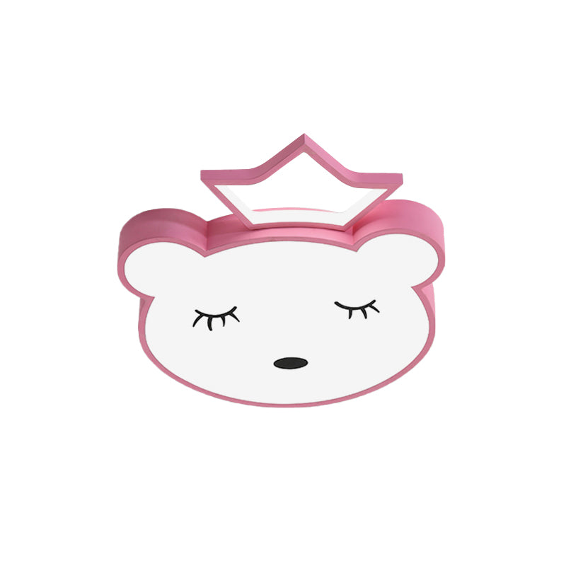 Sleeping Bear Prince Acrílico Techo Flush Cartoon Rosa/Blanco LED Iluminación empotrada en luz cálida/blanca