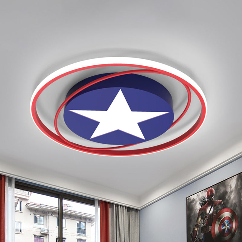 Comic Star and Orbit LED Ceiling Lamp Kids Acrylic Boy's Bedroom Flush Mount Lighting in Dark Blue