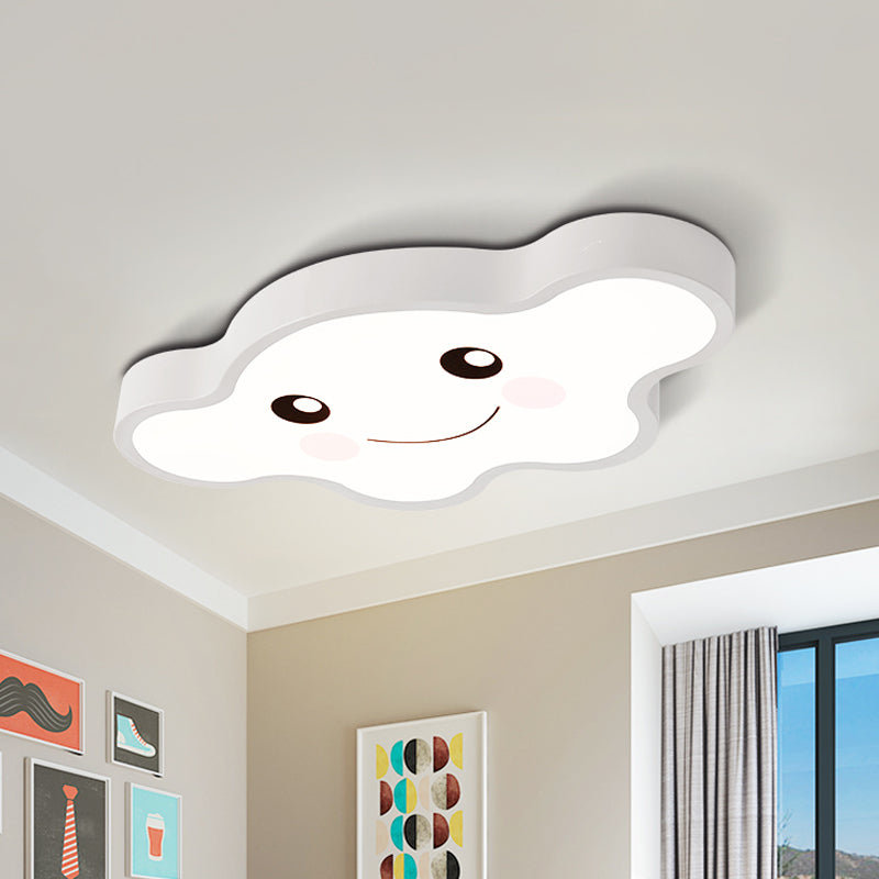 Kids Bedroom LED Ceiling Light Cartoon White/Pink/Blue Flush Mount Fixture with Smile/Dog Acrylic Shade