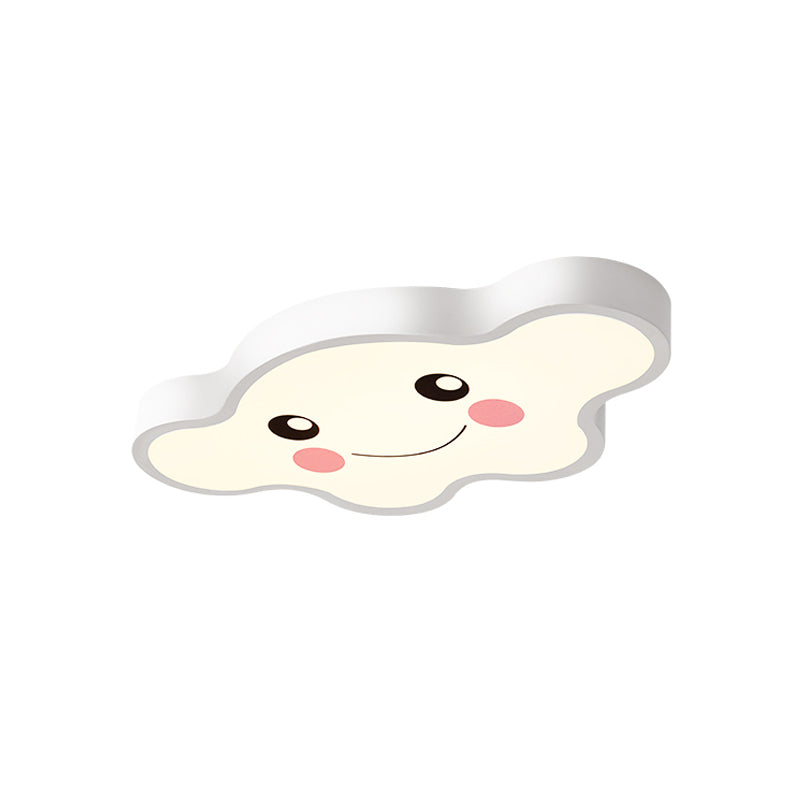 Kids Bedroom LED Ceiling Light Cartoon White/Pink/Blue Flush Mount Fixture with Smile/Dog Acrylic Shade