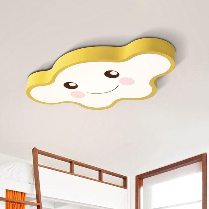 Kids Bedroom LED Ceiling Light Cartoon White/Pink/Blue Flush Mount Fixture with Smile/Dog Acrylic Shade