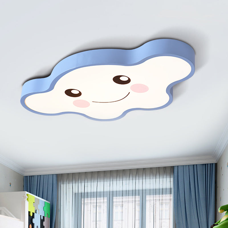 Kids Bedroom LED Ceiling Light Cartoon White/Pink/Blue Flush Mount Fixture with Smile/Dog Acrylic Shade