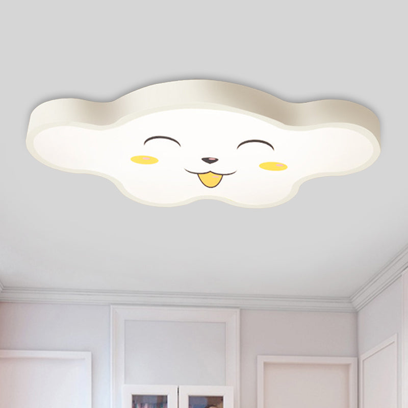 Kids Bedroom LED Ceiling Light Cartoon White/Pink/Blue Flush Mount Fixture with Smile/Dog Acrylic Shade