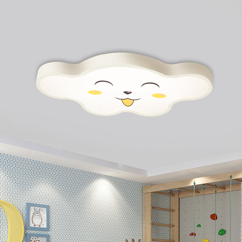 Kids Bedroom LED Ceiling Light Cartoon White/Pink/Blue Flush Mount Fixture with Smile/Dog Acrylic Shade