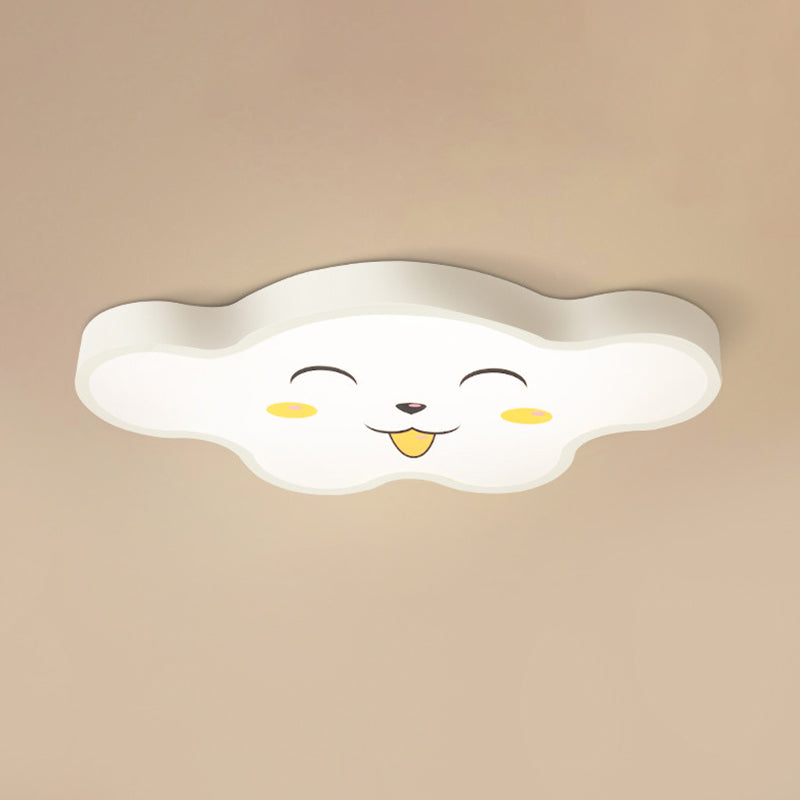 Kids Bedroom LED Ceiling Light Cartoon White/Pink/Blue Flush Mount Fixture with Smile/Dog Acrylic Shade