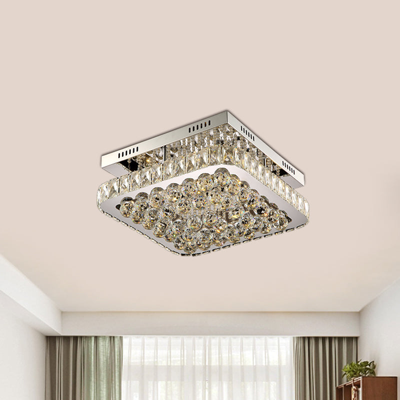 Clear Crystal Ball Square Flush Mount Lampe Minimal Stil LED Korridor Deckenleuchte in Chrome