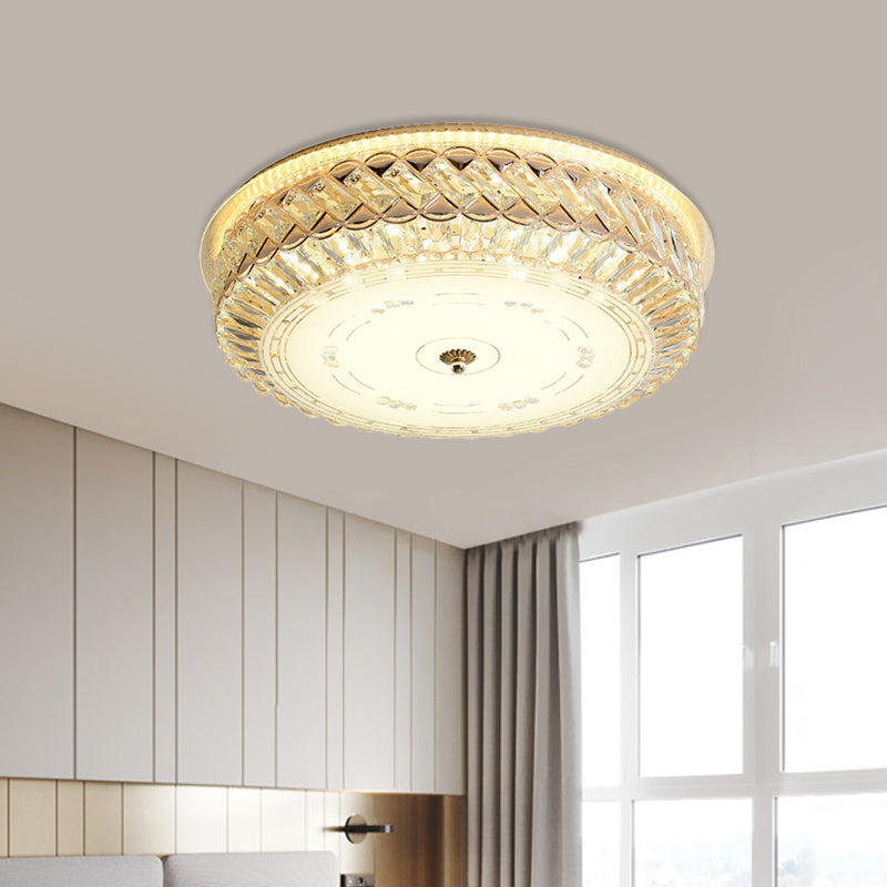 Lampe circulaire de montage de plafond de chambre à coucher, luminaire encastré LED en cristal doré Simple avec diffuseur