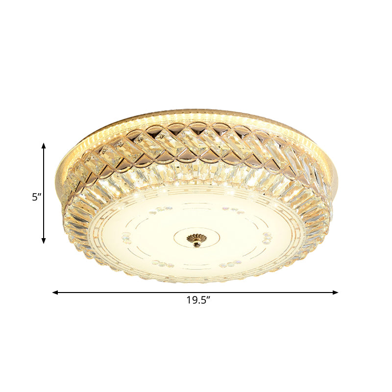 Circular Bedroom Ceiling Mount Lamp Simple Crystal Gold LED Flush Mount Fixture with Diffuser