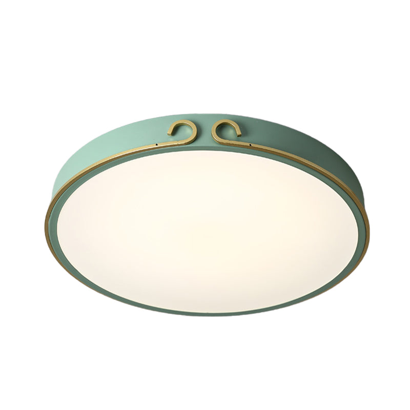 Acrylic Round Flushmount Macaron LED Flush Mount Fixture in White/Grey/Green with Headband Deco