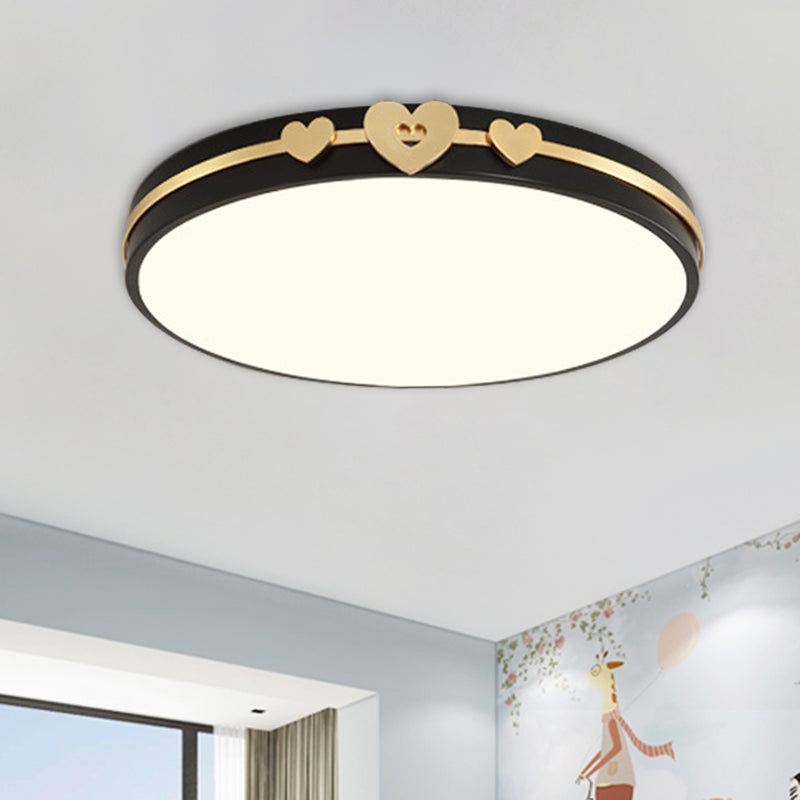Noordse cirkelvormige spoellamp Acryl LED Slaapkamer Spoelverlichting in wit/zwart/grijs met goud liefdevolle hart deco